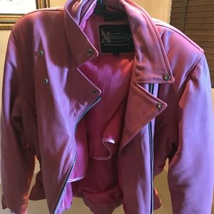 Pink leather motorcycle jacket
